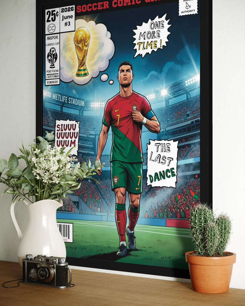 Mondiali 2026 Cristiano Ronaldo Comics Andsal Giugno #3 idea regalo cornice nera