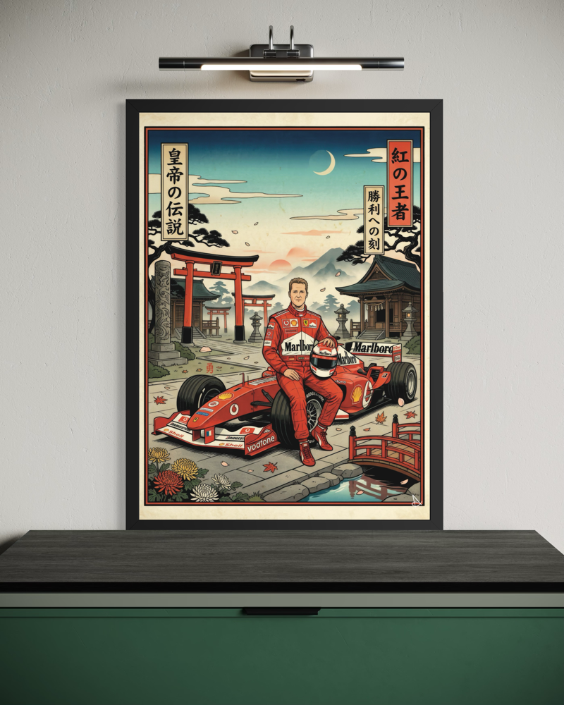 Michael Schumacher Ferrari F2004 ukiyo-e Japan ART poster cornice nera