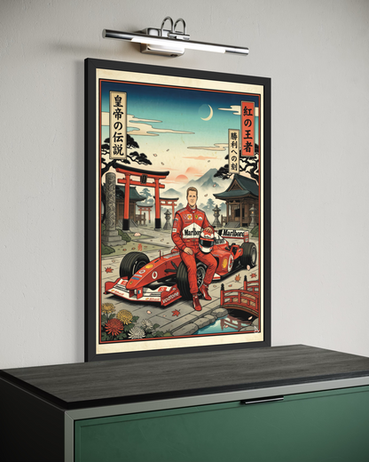 Michael Schumacher Ferrari F2004 ukiyo-e Japan ART poster cornice nera