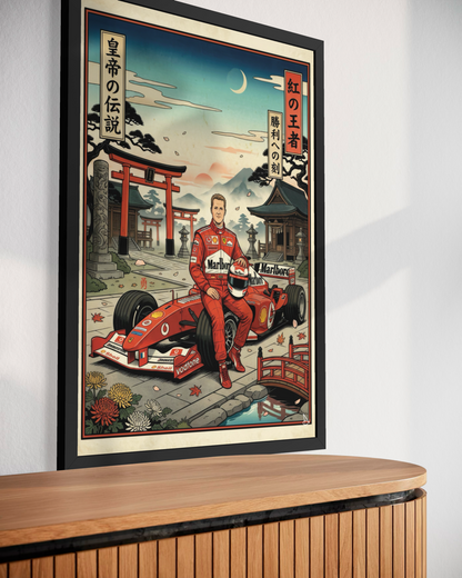 Michael Schumacher Ferrari F2004 ukiyo-e Japan ART poster cornice nera
