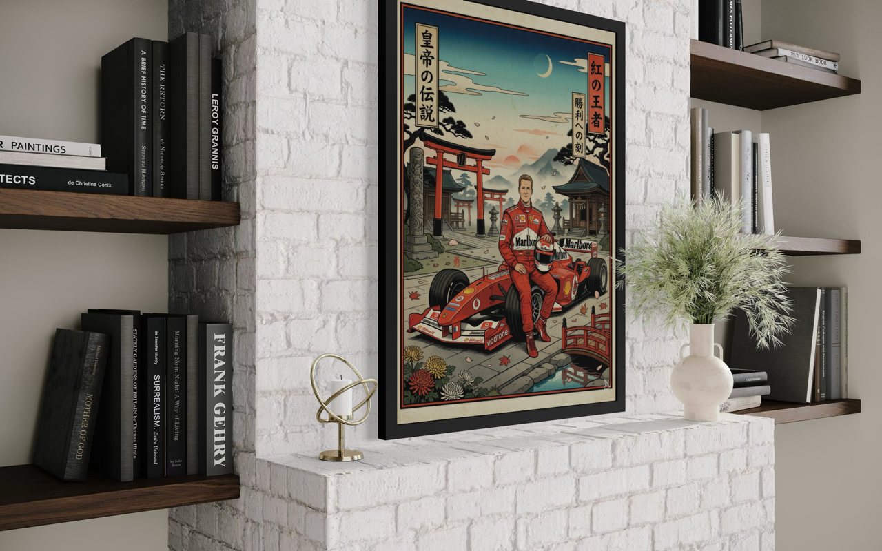 Michael Schumacher Ferrari F2004 ukiyo-e Japan ART poster cornice nera